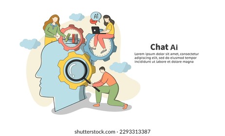 AI(Artificial Intelligence) cybernetics, problem solving, Futuristic, Robotics machine and deep learning with Chat Ai and developed, Chat ai cartoon vector illustration.
