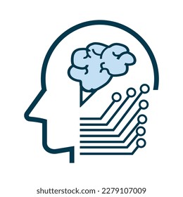 Icono de inteligencia artificial, símbolo, sistema tecnológico y cabeza y cerebro de inteligencia artificial para la conexión de iconos de tecnología de IA