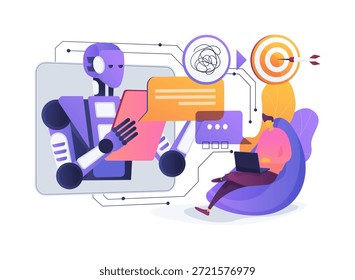 Ilustração vetorial do conceito abstrato da terapia cognitiva do Chatbot assistida por IA. Saúde mental e bem-estar. Introdução à terapia cognitivo-comportamental baseada em IA. metáfora abstrata.