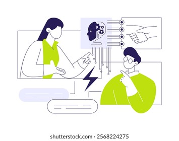 AI-Assisted Conflict Resolution abstract concept vector illustration. Human Resources. Identify workplace conflicts based on analysis of communication data. AI Technology. abstract metaphor.