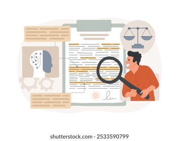 AI-Assisted Contract Analysis conceito abstrato vetor ilustração. Serviços jurídicos. Analisar e extrair informações importantes de contratos usando a tecnologia de IA. metáfora abstrata.