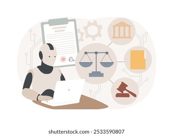 Ilustração de vetor de conceito abstrato de Otimização de Processo Legal Assistida por IA. Serviços jurídicos. Fluxo de trabalho, colaboração, gerenciamento de conhecimento em práticas legais. Tecnologia AI. metáfora abstrata.