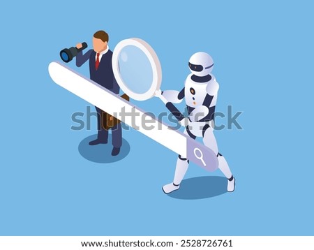 AI-Assisted Search and Human Exploration for Data Insights 3d isometric vector illustration