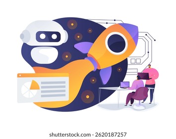 AI-Assisted Space Exploration abstract concept vector illustration. Robots powered by AI assist astronauts in space missions. abstract metaphor.