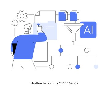 Ilustración vectorial de concepto abstracto de preprocesamiento de datos automatizado por IA. Análisis de datos. Automatice las tareas de limpieza, transformación y normalización de datos con AI Technology. metáfora abstracta.