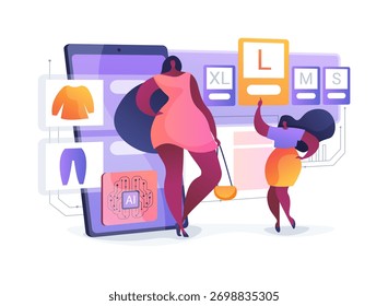 AI-Automated Smart Size Recomendação conceito abstrato vetor ilustração. Moda e Varejo. A recomendação de tamanho inteligente orientada por IA melhora a eficiência e a percepção. metáfora abstrata.