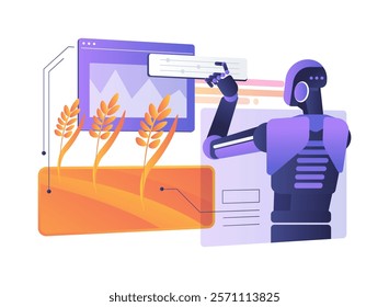 AI-Backed Agri-Tech Development abstract concept vector illustration. Agriculture. Development of agriculture-related technology with AI-driven innovation. AI Technology. abstract metaphor.