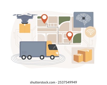 Veículos autônomos apoiados por IA conceito abstrato ilustração vetorial. Transporte e Logística. Veículos autodirigíveis com percepção e tomada de decisões em matéria de IA. Tecnologia AI. metáfora abstrata.