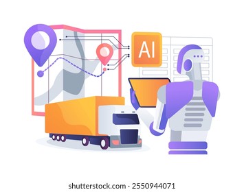 Veículos autônomos apoiados por IA conceito abstrato ilustração vetorial. Transporte e Logística. Veículos autodirigíveis com percepção e tomada de decisões em matéria de IA. Tecnologia AI. metáfora abstrata.