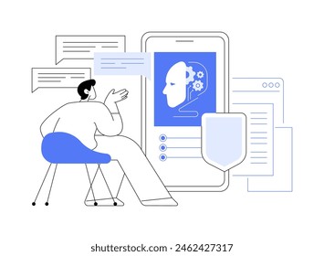 ILUSTRACIÓN VECTORIAL de concepto abstracto de Asistencia al cliente respaldada por IA. Seguros. Asistencia al cliente eficiente con chatbots de IA y asistentes virtuales. TECNOLOGÍA de IA. metáfora abstracta.