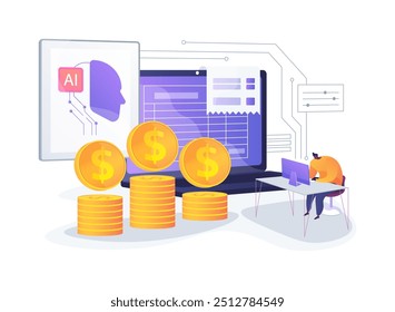 AI-Backed Dynamic Pricing conceito abstrato vetor ilustração. Comércio eletrônico. Ajuste os preços dos produtos com base na demanda, nos preços do concorrente e nas tendências de mercado. Tecnologia AI. metáfora abstrata.