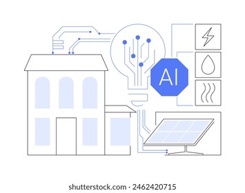 ILUSTRACIÓN VECTORIAL de concepto abstracto de eficiencia energética respaldada por IA. Hospitalidad. Reducir el consumo de energía en las instalaciones de hostelería con IA. Gestión hotelera. TECNOLOGÍA de IA. metáfora abstracta.