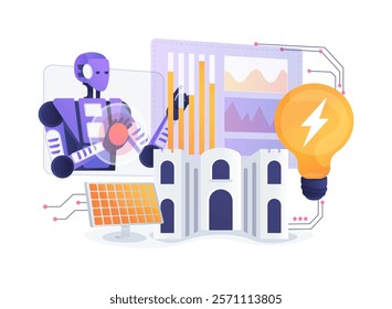 AI-Backed Energy Efficiency abstract concept vector illustration. Hospitality. Reduce energy consumption in hospitality facilities with AI. Hotel management. AI Technology. abstract metaphor.