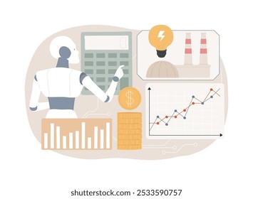 Ilustração de vetor de conceito abstrato de preço de energia apoiado por IA. Energia. Fixação de preços justos da energia através da análise da dinâmica da oferta e da procura pela IA. Tecnologia AI. metáfora abstrata.