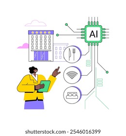 Ilustração de vetor de conceito abstrato de manutenção de instalações com suporte de IA. Hospitalidade. Preveja e trate as necessidades de manutenção usando sensores e análises de IA. Tecnologia AI. metáfora abstrata.