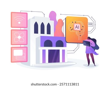 AI-Backed Facility Maintenance abstract concept vector illustration. Hospitality. Predict and address maintenance needs using AI sensors and analytics. AI Technology. abstract metaphor.