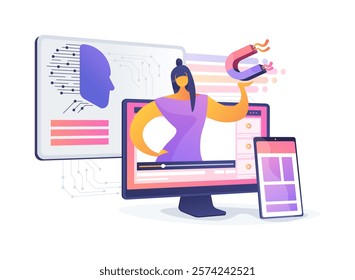 AI-Backed Influencer Identification abstract concept vector illustration. Public Relations. Identify social media influencers for marketing and PR campaigns. abstract metaphor.