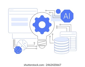 AI-Backed Innovation abstract concept vector illustration. Research and Development. Innovation and creativity with AI ideas generation, new research areas. AI Technology. abstract metaphor.