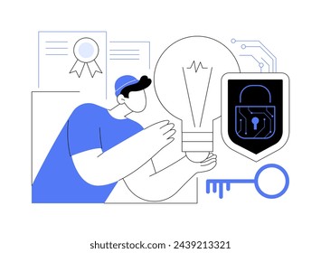 AI-Backed Intellectual Property Protection abstract concept vector illustration. Legal Services. AI monitoring and Intellectual rights infringement detection. AI Technology. abstract metaphor.