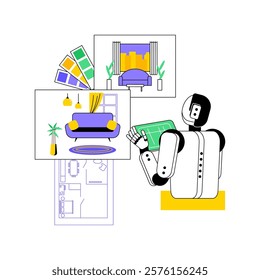 AI-Backed Interior Design abstract concept vector illustration. Art and Creativity. Plan interior spaces with AI, layout suggestions and decor recommendations. AI Technology. abstract metaphor.