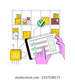 AI-Backed Inventory Management conceito abstrato vetor ilustração. Indústria transformadora. Níveis precisos de inventário com algoritmos de IA, pedidos e reabastecimento. Tecnologia AI. metáfora abstrata.