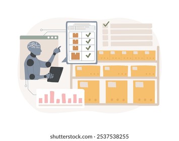 AI-Backed Inventory Management conceito abstrato vetor ilustração. Indústria transformadora. Níveis precisos de inventário com algoritmos de IA, pedidos e reabastecimento. Tecnologia AI. metáfora abstrata.