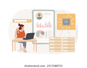 Bases de conocimiento respaldadas por IA para la Ilustración vectorial de conceptos abstractos de Asistencia. Servicio al cliente. Datos útiles, acceso rápido, información para los agentes. AI Tecnología. metáfora abstracta.