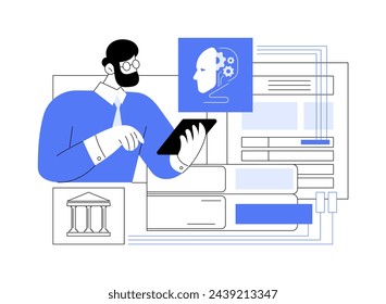 AI-Backed Legal Research abstract concept vector illustration. Legal Services. Analyzing and summarizing case law and statutes. Legal information. AI Technology. abstract metaphor.