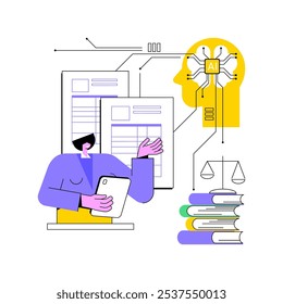AI-Backed Legal Research abstract concept vector illustration. Legal Services. Analyzing and summarizing case law and statutes. Legal information. AI Technology. abstract metaphor.