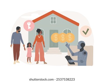 AI-Backed Mortgage Approvals abstract concept vector illustration. Real Estate. Expedite the mortgage approval process, assessing applicant creditworthiness. AI Technology. abstract metaphor.