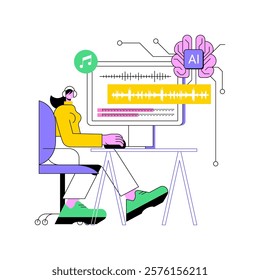 AI-Backed Music Composition abstract concept vector illustration. Art and Creativity. Compose original music with AI, melodies and harmonies. AI Technology. abstract metaphor.