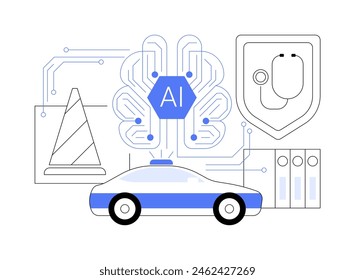 ILUSTRACIÓN VECTORIAL abstracta de concepto de seguridad pública respaldada por IA. Gobierno y Servicios Públicos. Mejore la seguridad pública, prediciendo y previniendo delitos con análisis de IA. metáfora abstracta.