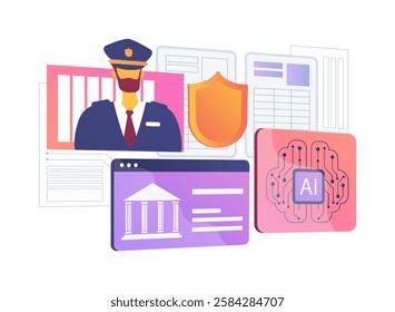 AI-Backed Public Safety abstract concept vector illustration. Government and Public Services. Enhance public safety, predicting and preventing crimes with AI analytics. abstract metaphor.