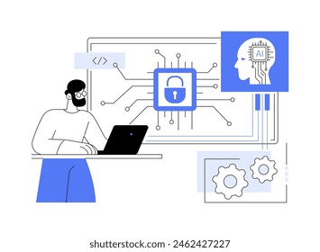 ILUSTRACIÓN VECTORIAL de concepto abstracto de parches de seguridad respaldados por IA. Ciberseguridad. Automatice la aplicación de parches de seguridad y Actualizar con algoritmos de IA. TECNOLOGÍA de IA. metáfora abstracta.