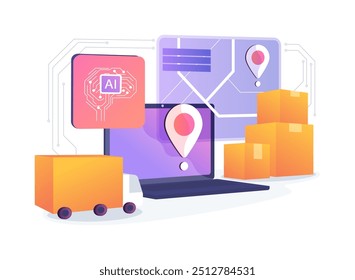 AI-Backed Shipping and Delivery Otimization conceito abstrato vetor ilustração. Comércio eletrônico. Simplifique as operações de entrega para um envio mais rápido e econômico. Tecnologia AI. abstract