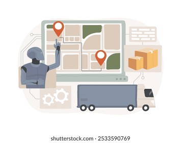 AI-Backed Shipping and Delivery Otimization conceito abstrato vetor ilustração. Comércio eletrônico. Simplifique as operações de entrega para um envio mais rápido e econômico. Tecnologia AI. abstract