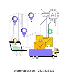 AI-Backed Shipping and Delivery Otimization conceito abstrato vetor ilustração. Comércio eletrônico. Simplifique as operações de entrega para um envio mais rápido e econômico. Tecnologia AI. abstract