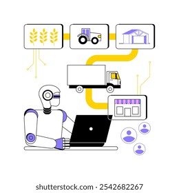 AI-Backed Supply Chain Management conceito abstrato vetor ilustração. Agricultura. Ferramentas de IA para rastrear e otimizar a distribuição. Ajuste o plano de produção. Tecnologia AI. metáfora abstrata.