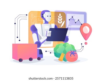 AI-Backed Supply Chain Management abstract concept vector illustration. Agriculture. AI tools for tracking and optimizing distribution. Adjust production plan. AI Technology. abstract metaphor.