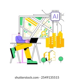 AI-Backed Urban Planning abstract concept vector illustration. Architecture and Design. City planner working with data analysis and simulation, sustainable urban development. abstract metaphor.