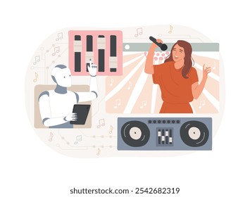 AI-Backed Virtual Performances abstract concept vector illustration. Entertainment. Virtual or holographic performances of artists and entertainers made with AI Technology. abstract metaphor.