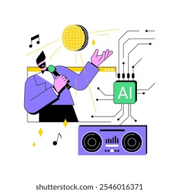 AI-Backed Virtual Performances abstract concept vector illustration. Entertainment. Virtual or holographic performances of artists and entertainers made with AI Technology. abstract metaphor.