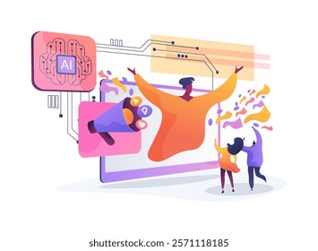 AI-Backed Virtual Performances abstract concept vector illustration. Entertainment. Virtual or holographic performances of artists and entertainers made with AI Technology. abstract metaphor.