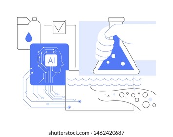 ILUSTRACIÓN VECTORIAL de concepto abstracto de control de calidad de agua respaldado por IA. Gestión Ambiental. Monitoree y mantenga la calidad del agua con sensores de IA. TECNOLOGÍA de IA. metáfora abstracta.