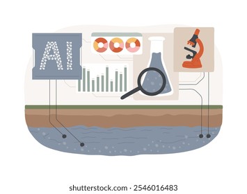AI-Backed Water Quality Control abstract concept vector illustration. Environmental Management. Monitor and maintain water quality with AI sensors. AI Technology. abstract metaphor.
