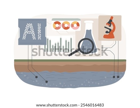 AI-Backed Water Quality Control abstract concept vector illustration. Environmental Management. Monitor and maintain water quality with AI sensors. AI Technology. abstract metaphor.