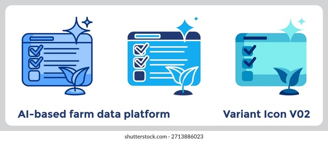 La plataforma de datos agrícolas basada en IA centraliza el análisis agrícola para una gestión agrícola más inteligente y conectada. Azul, azul plano, estilo Dualtone.