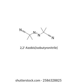 2,2’-Azobis[isobutyronitrile] (AIBN) skeletal structure.Azo Compound compound schematic illustration. Simple diagram, chemical formula.