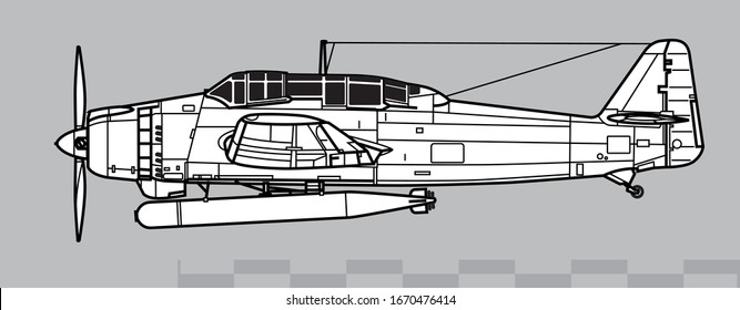 Avión de combate de la Segunda Guerra Mundial. Vista lateral. Imagen para ilustración.