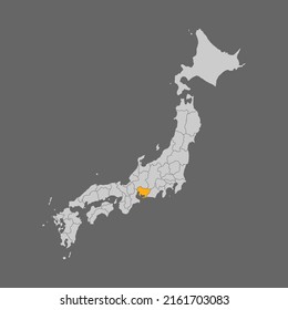 Prefectura de Aichi resaltada en el mapa de Japón